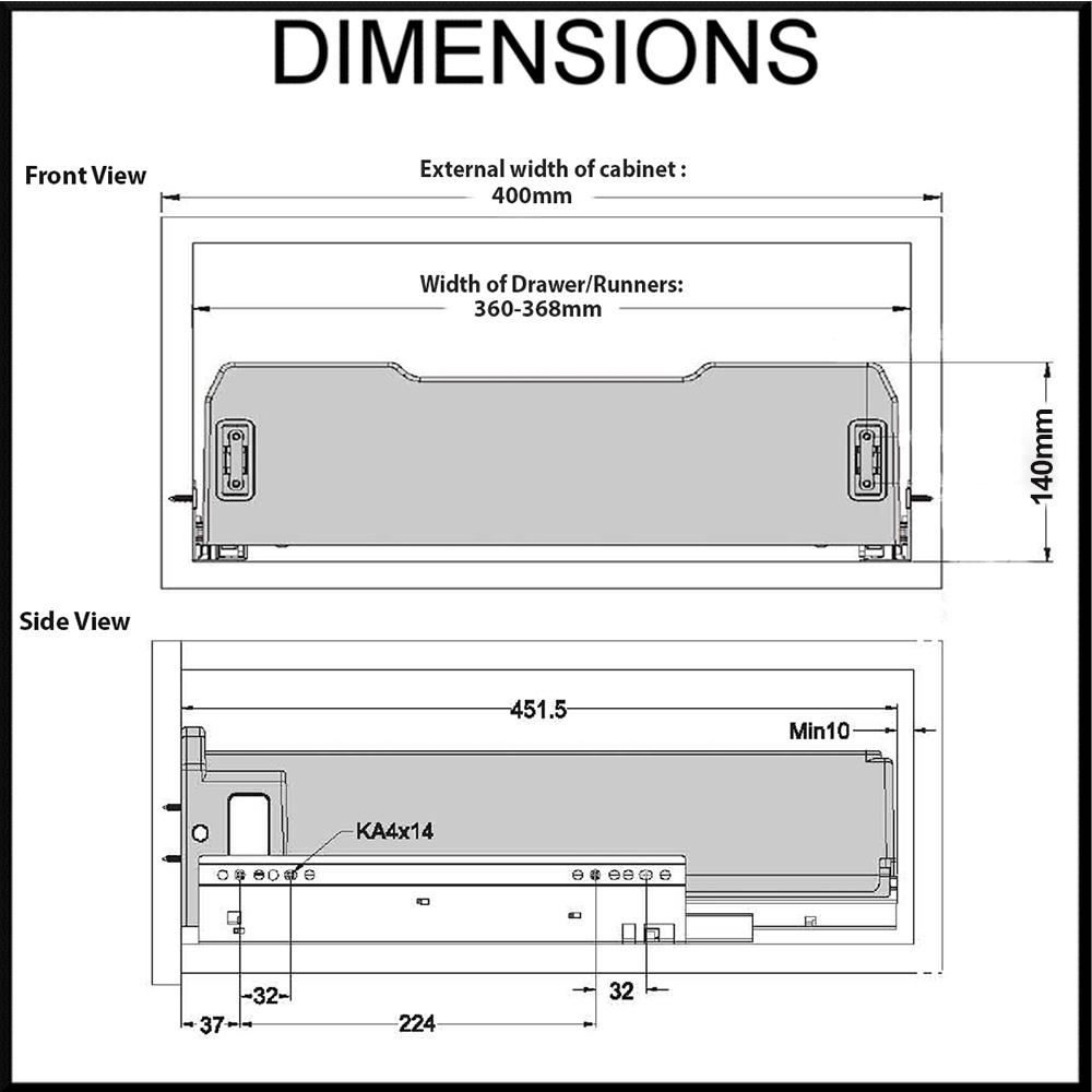 Elite 400mm dimension diagram