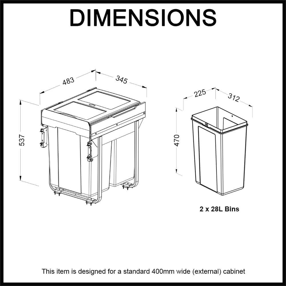 elite domestique plus 56 litres dual bin